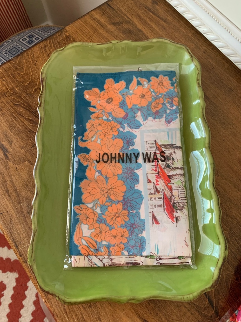 NWT Johnny Was Head Scarf, blue & yellows, cotton
